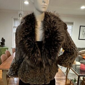 Star of the show! Genuine Rex rabbit fur jacket with fox collar